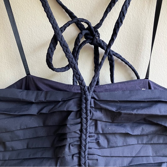 Veronica Beard Arienne Ruched Top Size 10 Cotton Halter Braided Resort Blouse - Picture 7 of 12